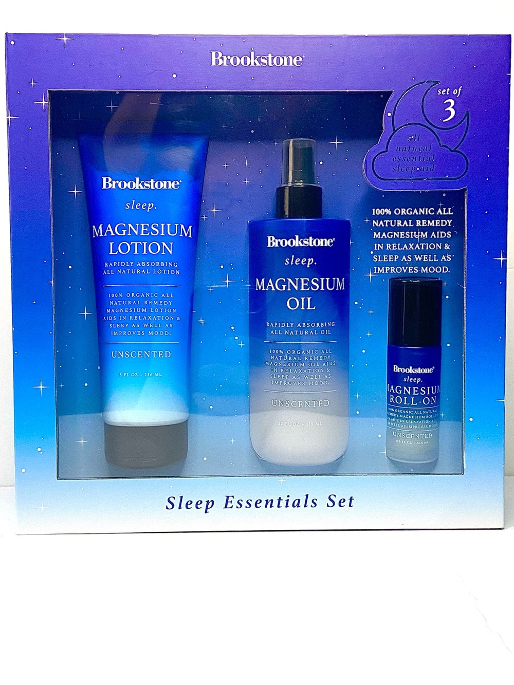 Brookstone Sleep Magnesium Lotion, Oil & Roll-On Set - Blue